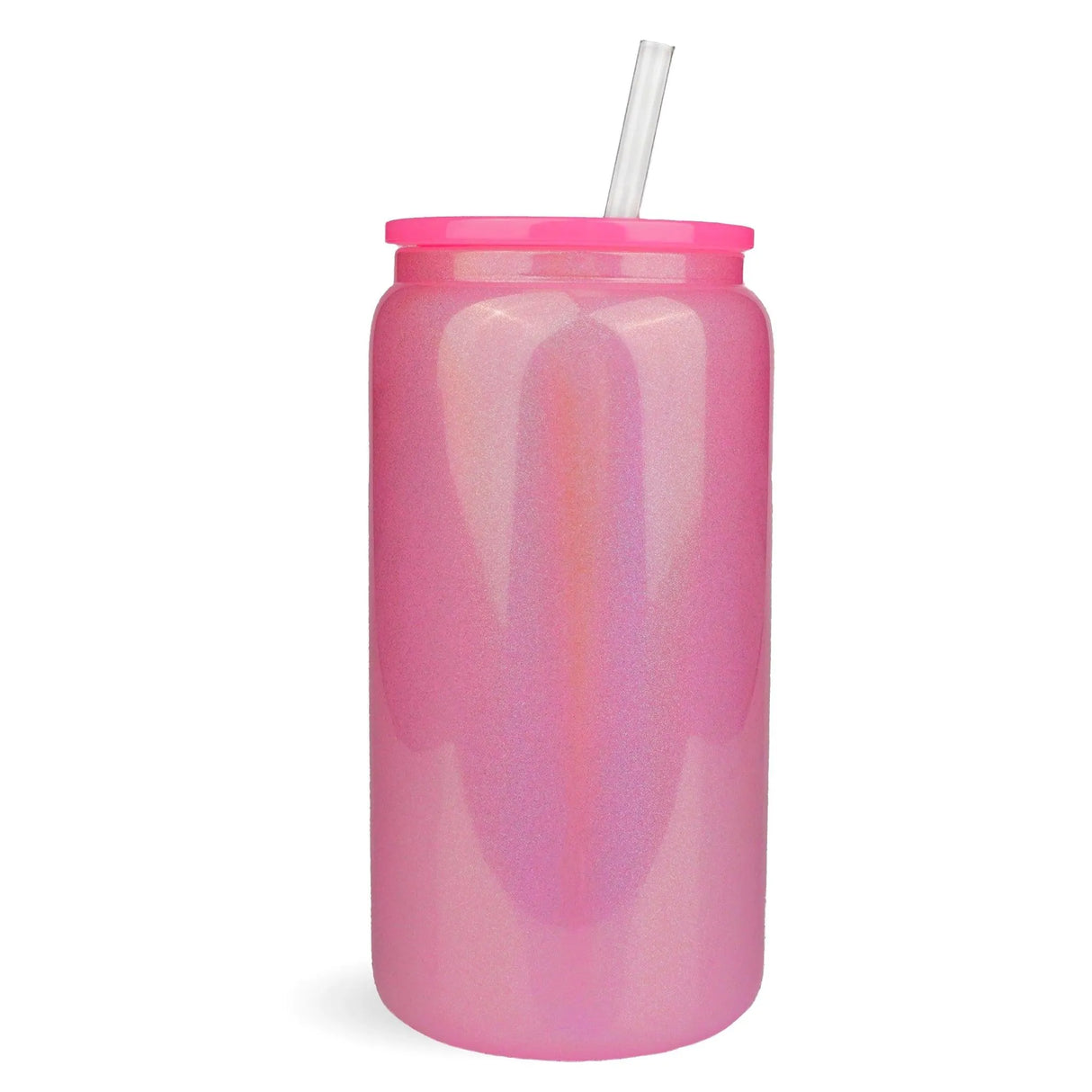 16 oz Glass Can Single Wall - Shimmer Hot Pink