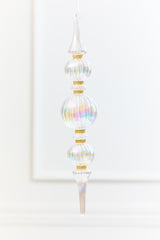 11.5" Iridescent Glass & Gold Glitter Finial Drop Ornament