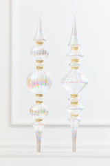 11.5" Iridescent Glass & Gold Glitter Finial Drop Ornament