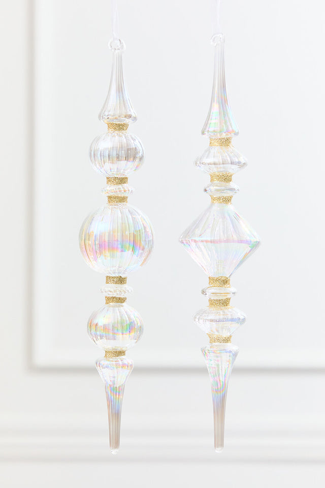 11.5" Iridescent Glass & Gold Glitter Finial Drop Ornament