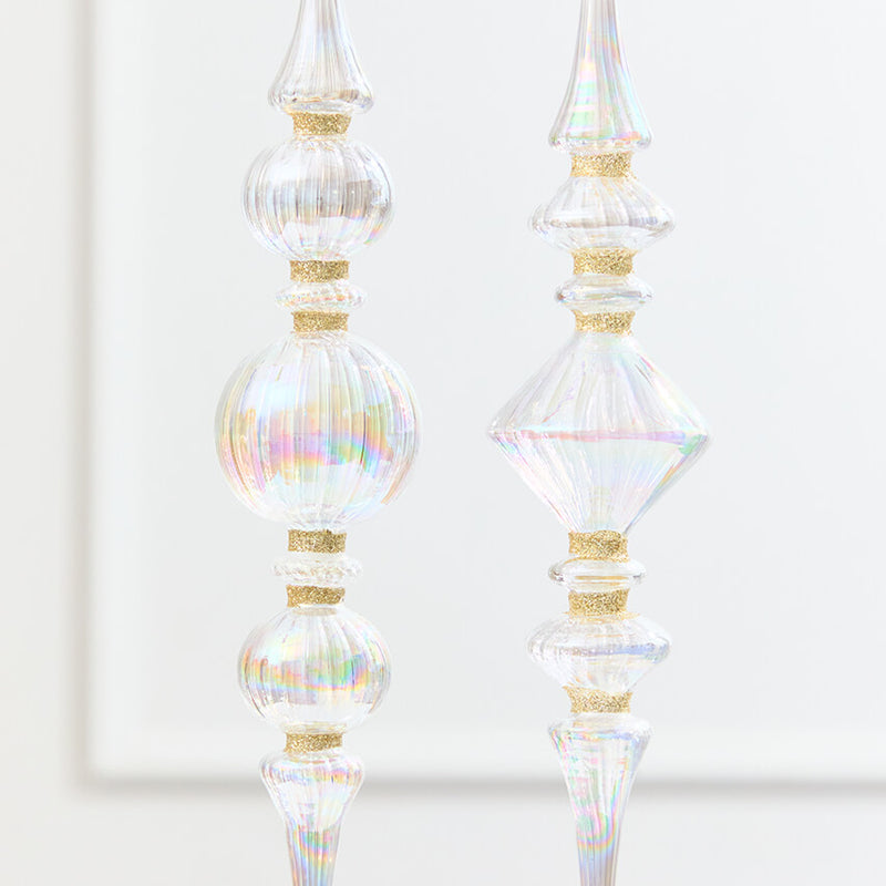 11.5" Iridescent Glass & Gold Glitter Finial Drop Ornament