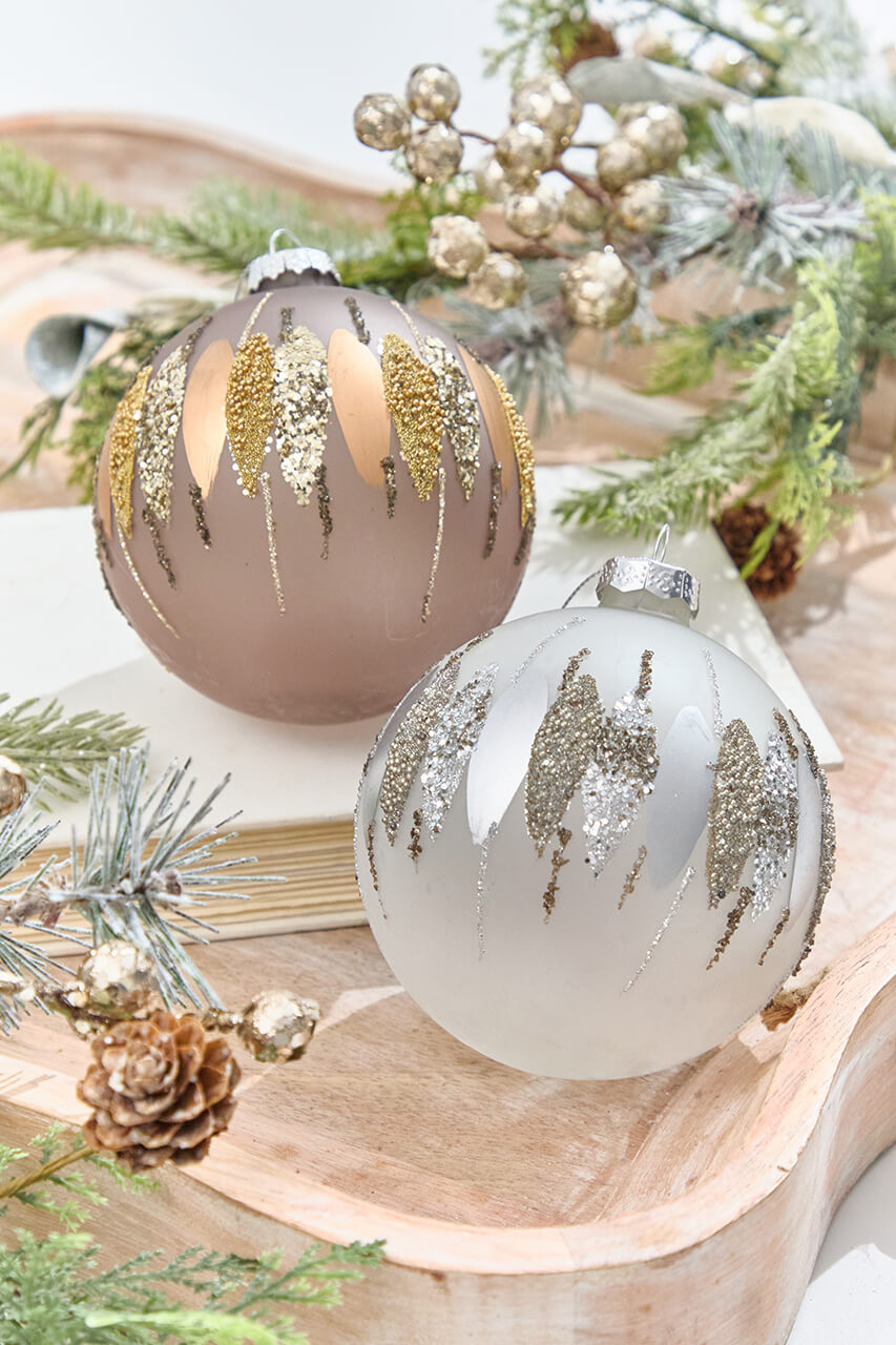 5" Glitter Cascade Glass Ball Ornament