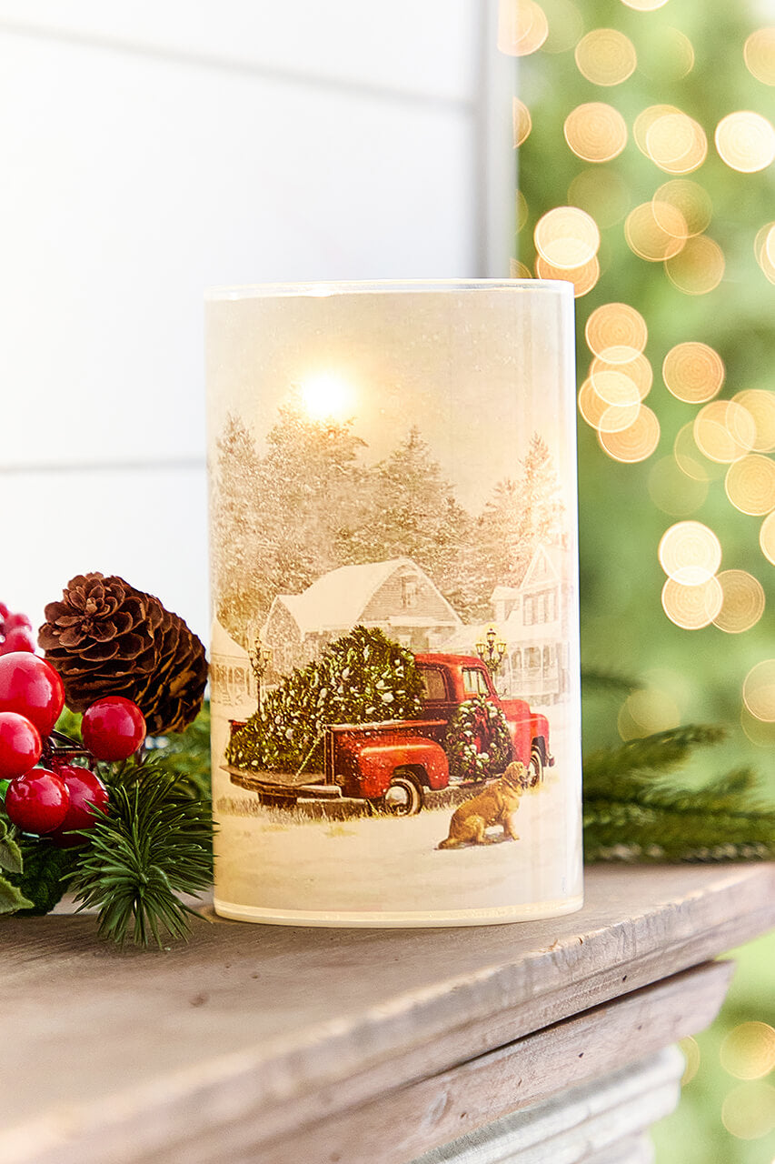 5.9" - 9.8" Nostalgic Christmas Glass Luminaries - Set of 3