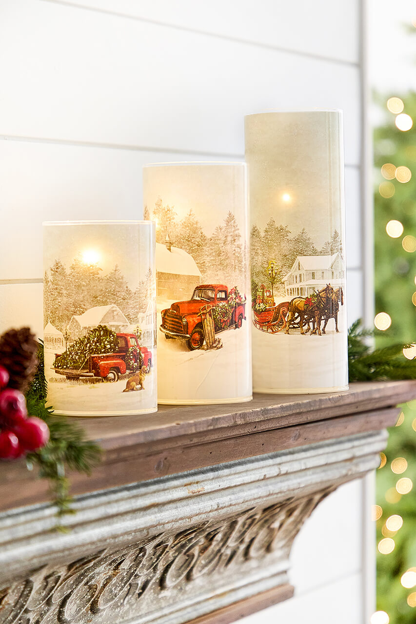5.9" - 9.8" Nostalgic Christmas Glass Luminaries - Set of 3