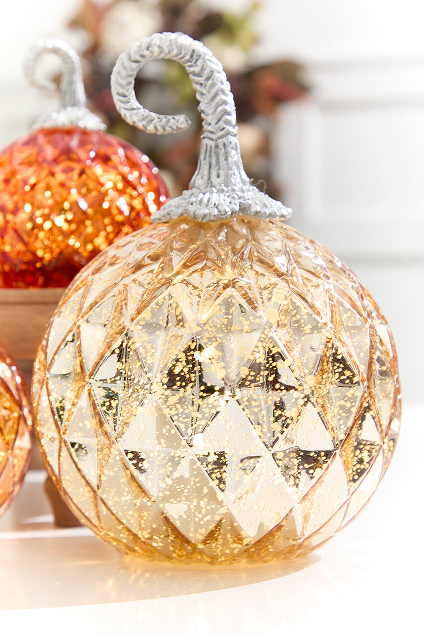 4.75" - 8" Lighted Handblown Mercury Glass Pumpkins - Set of 3