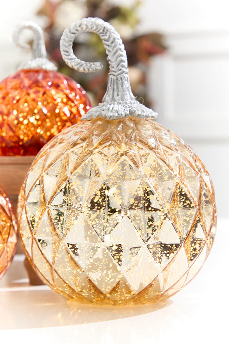 4.75" - 8" Lighted Handblown Mercury Glass Pumpkins - Set of 3