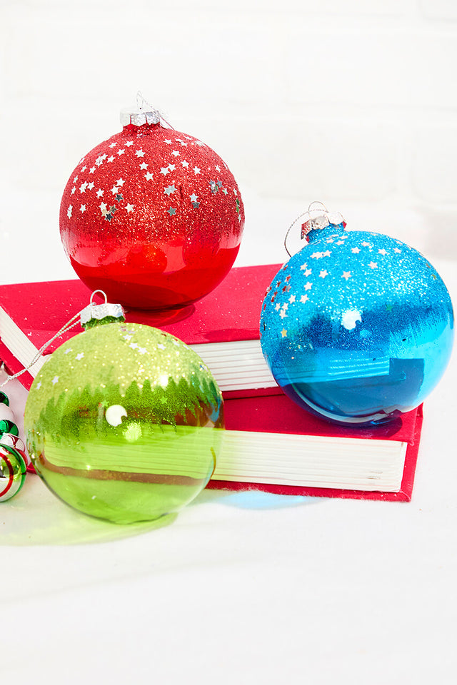 4" Glitter Ornament with Stars
