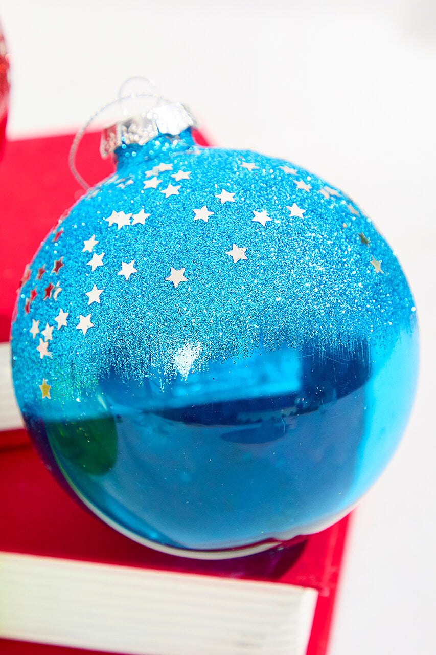 4" Glitter Ornament with Stars
