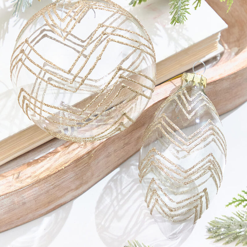 5" Gold Glitter Art Deco Glass Ornament