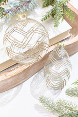 5" Gold Glitter Art Deco Glass Ornament