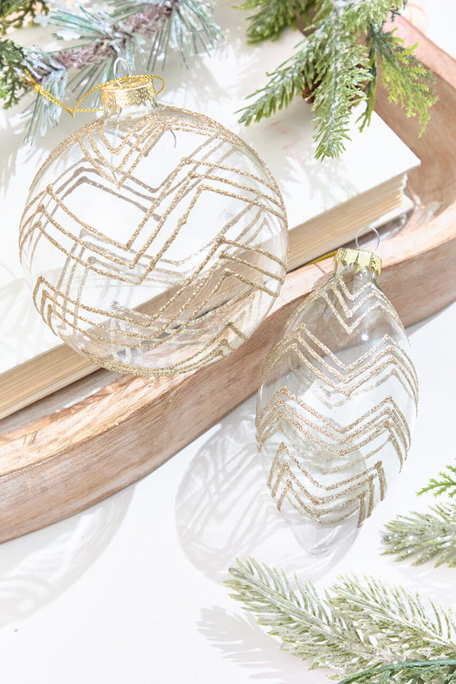5" Gold Glitter Art Deco Glass Ornament