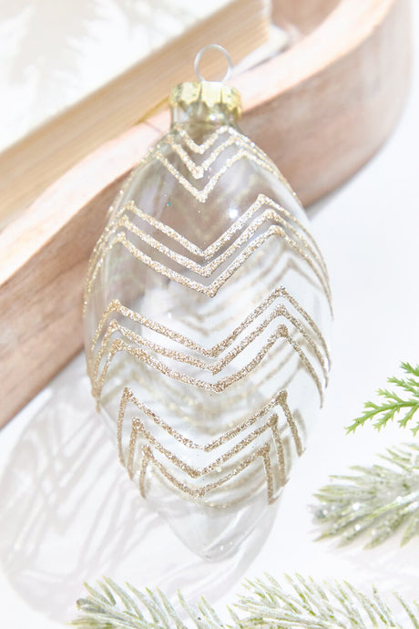 5" Gold Glitter Art Deco Glass Ornament