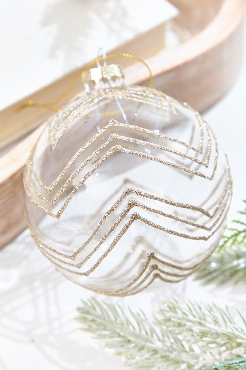 5" Gold Glitter Art Deco Glass Ornament