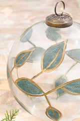 5" Clear Glass Ornament with Leaves