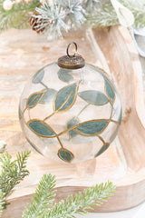 5" Clear Glass Ornament with Leaves