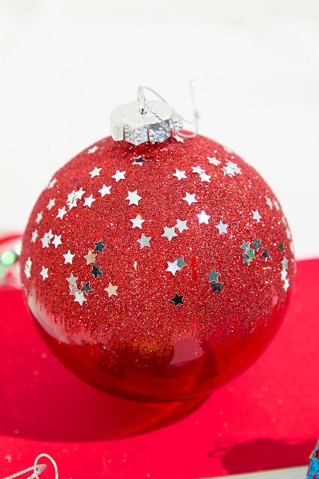 4" Glitter Star Ball Ornament Christmas Decor