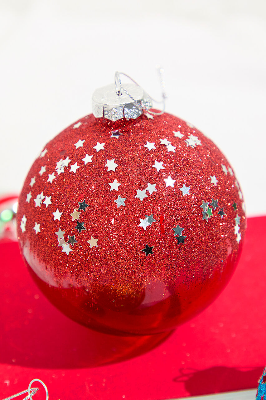 4" Glitter Ornament with Stars