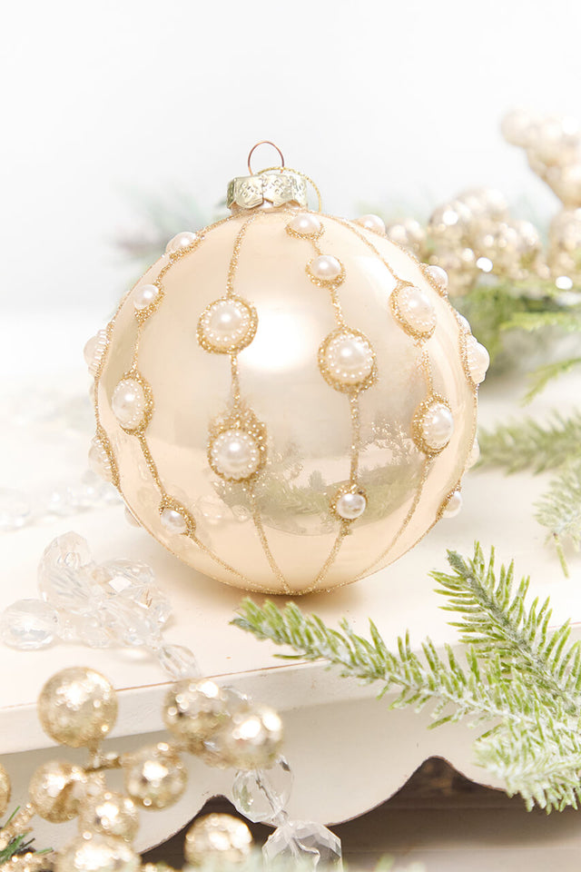 4" Glitter & Pearl Glass Ornament