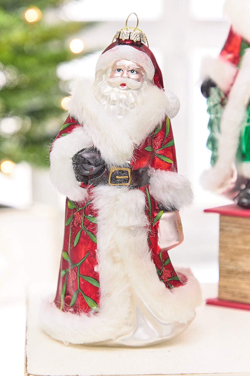 8" Glass Santa Ornament