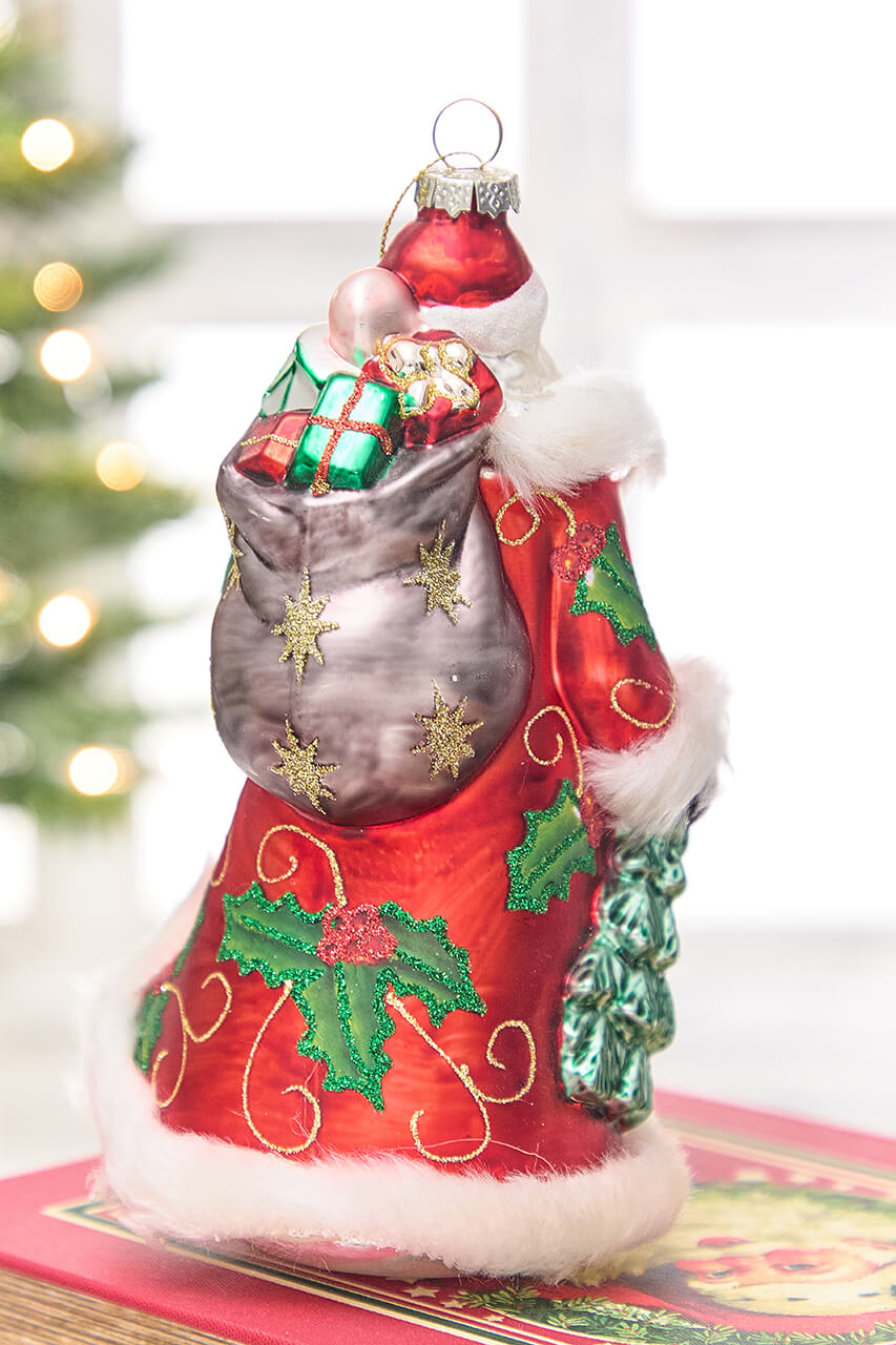 8" Glass Santa Ornament