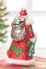 8" Glass Santa Ornament