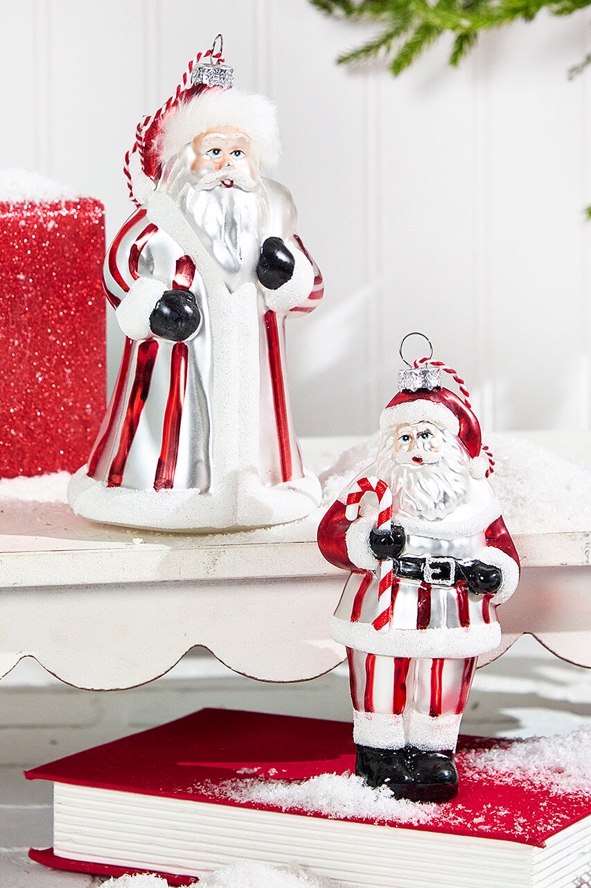 Glass Santa Ornament in Striped Coat