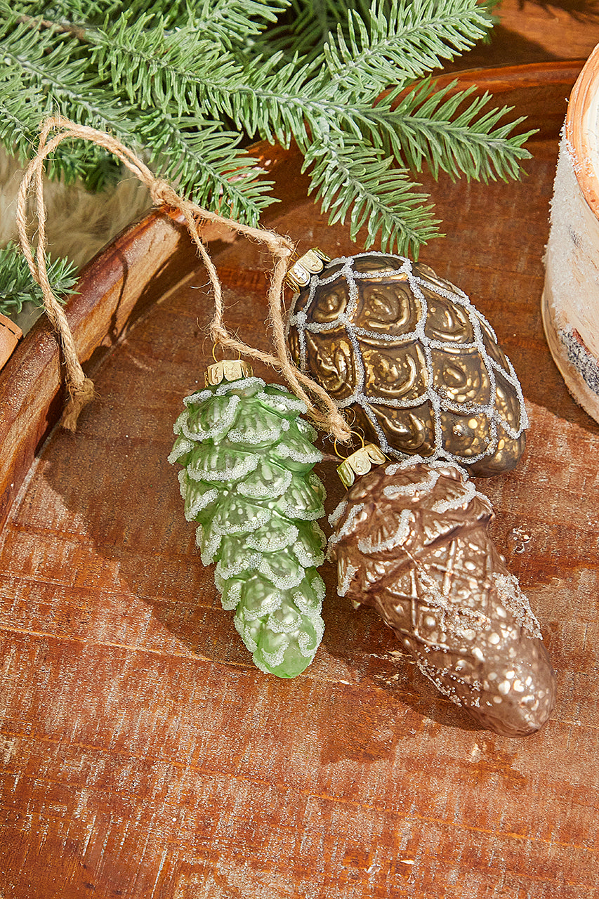 10" Acorn & Pinecone Glass Ornament