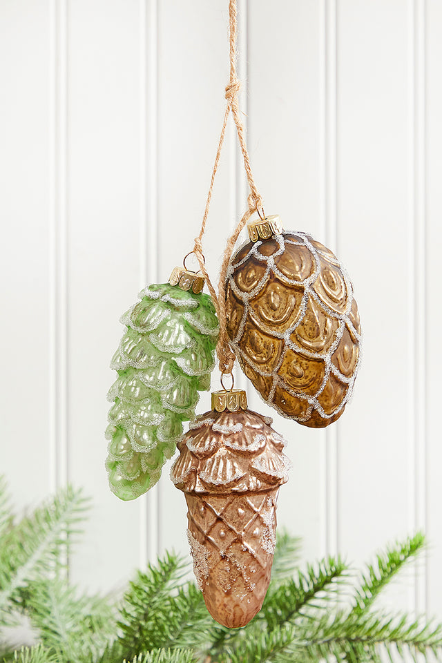 10" Acorn & Pinecone Glass Ornament