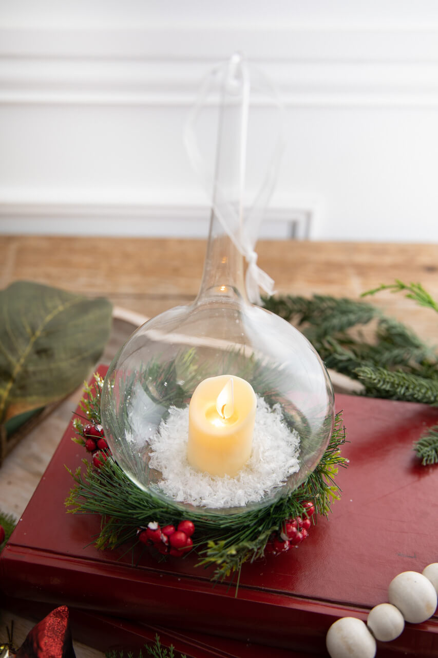 9” Clear White Candle Lamp Ornament