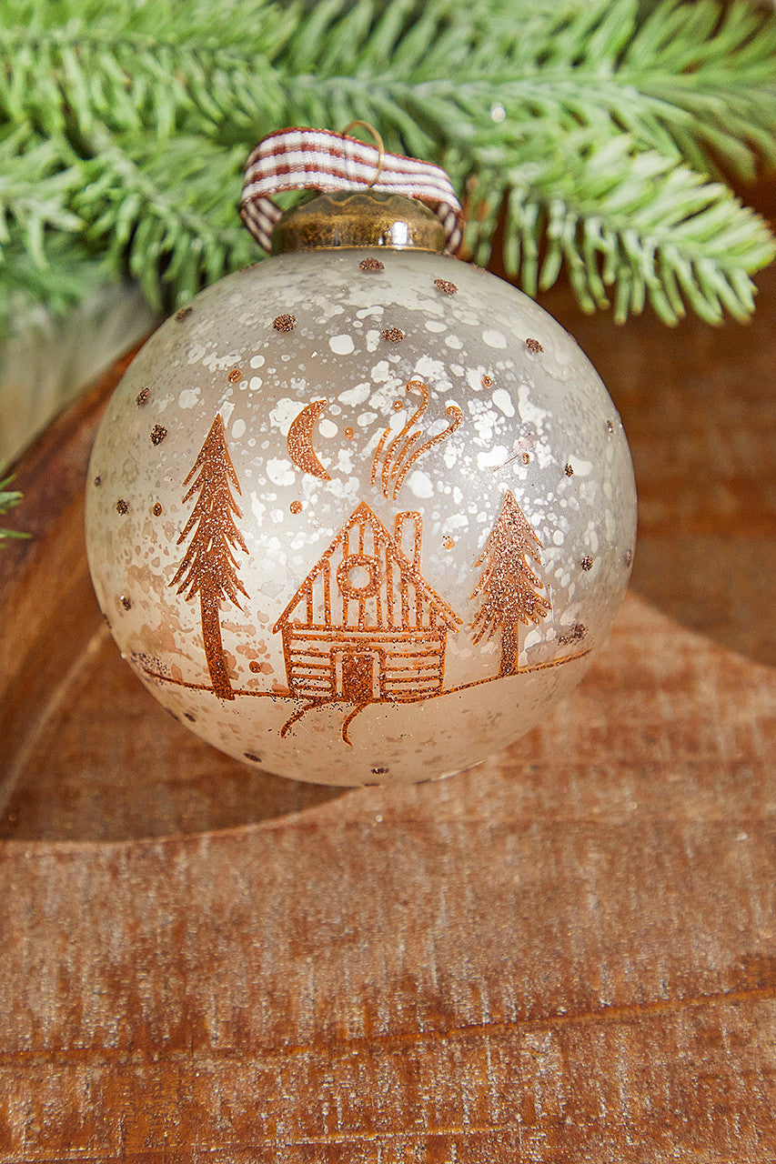 3" Ball Text Glass Ornament Rustic Holiday Decor