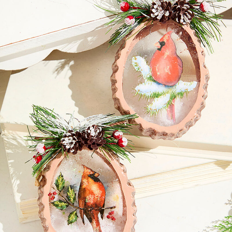 5 Inch Cardinal Disc Glass Ornament Decorative Christmas Hanging Ornament