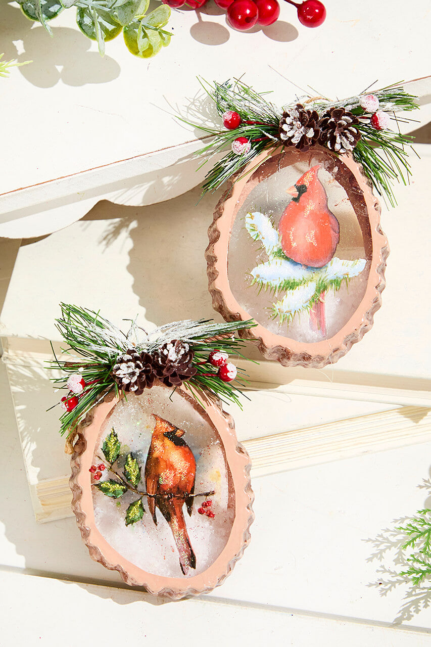 5 Inch Cardinal Disc Glass Ornament Decorative Christmas Hanging Ornament