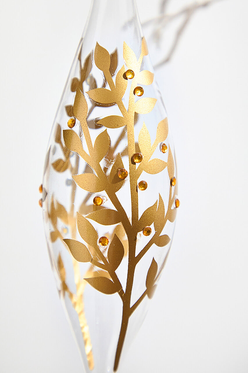 8" - 9" Icicle Glass Ornament with Gold Leaf Detail