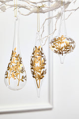 8" - 9" Icicle Glass Ornament with Gold Leaf Detail