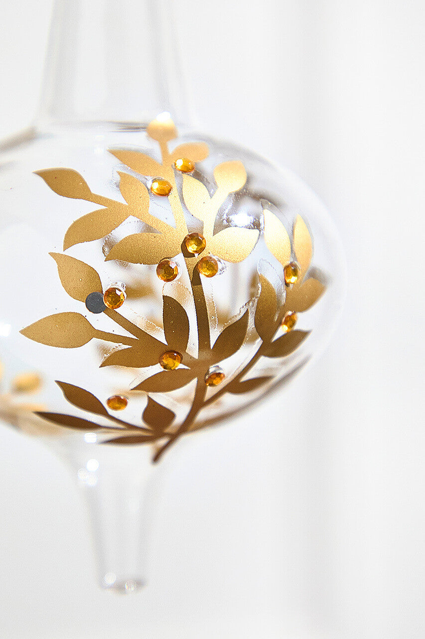 Icicle Glass Ornament 8 Inch to 9 Inch Gold Leaf Detail