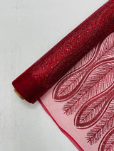 Glitter Feather Design Polyester Fabric - Glitter Feather Pattern, 52-54" Width (1 Yard)