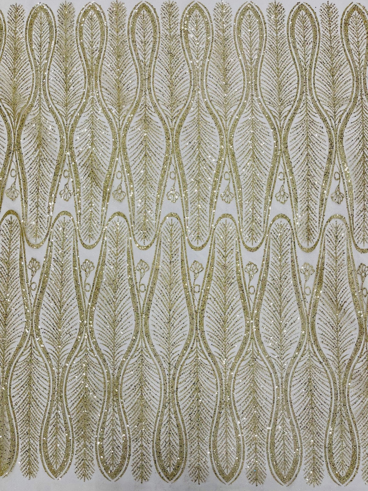 Glitter Feather Design Polyester Fabric - Glitter Feather Pattern, 52-54" Width (1 Yard)