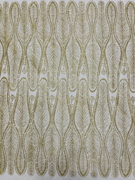 Glitter Feather Design Polyester Fabric - Glitter Feather Pattern, 52-54" Width (1 Yard)