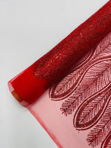 Glitter Feather Design Polyester Fabric - Glitter Feather Pattern, 52-54" Width (1 Yard)