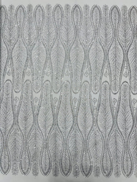 Glitter Feather Design Polyester Fabric - Glitter Feather Pattern, 52-54" Width (1 Yard)