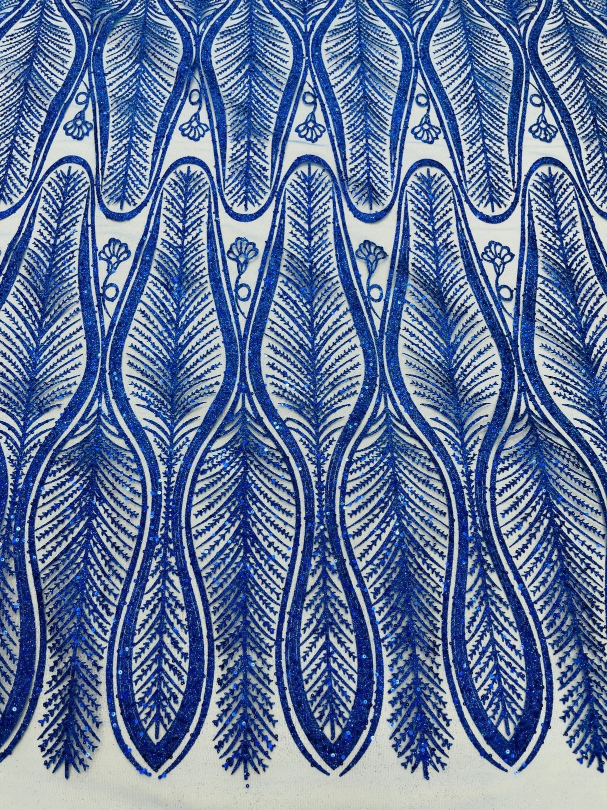 Glitter Feather Design Polyester Fabric - Glitter Feather Pattern, 52-54" Width (1 Yard)