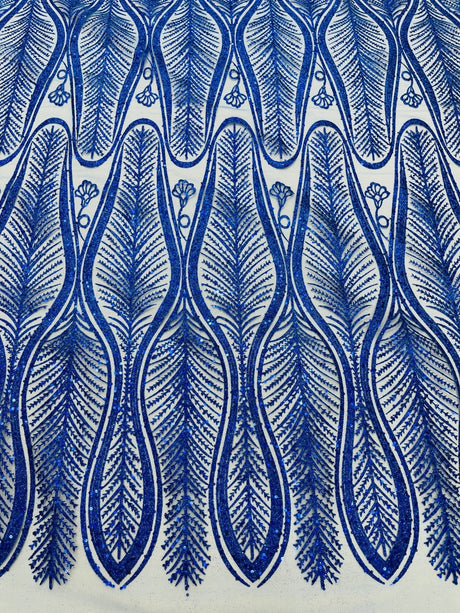 Glitter Feather Design Polyester Fabric - Glitter Feather Pattern, 52-54" Width (1 Yard)