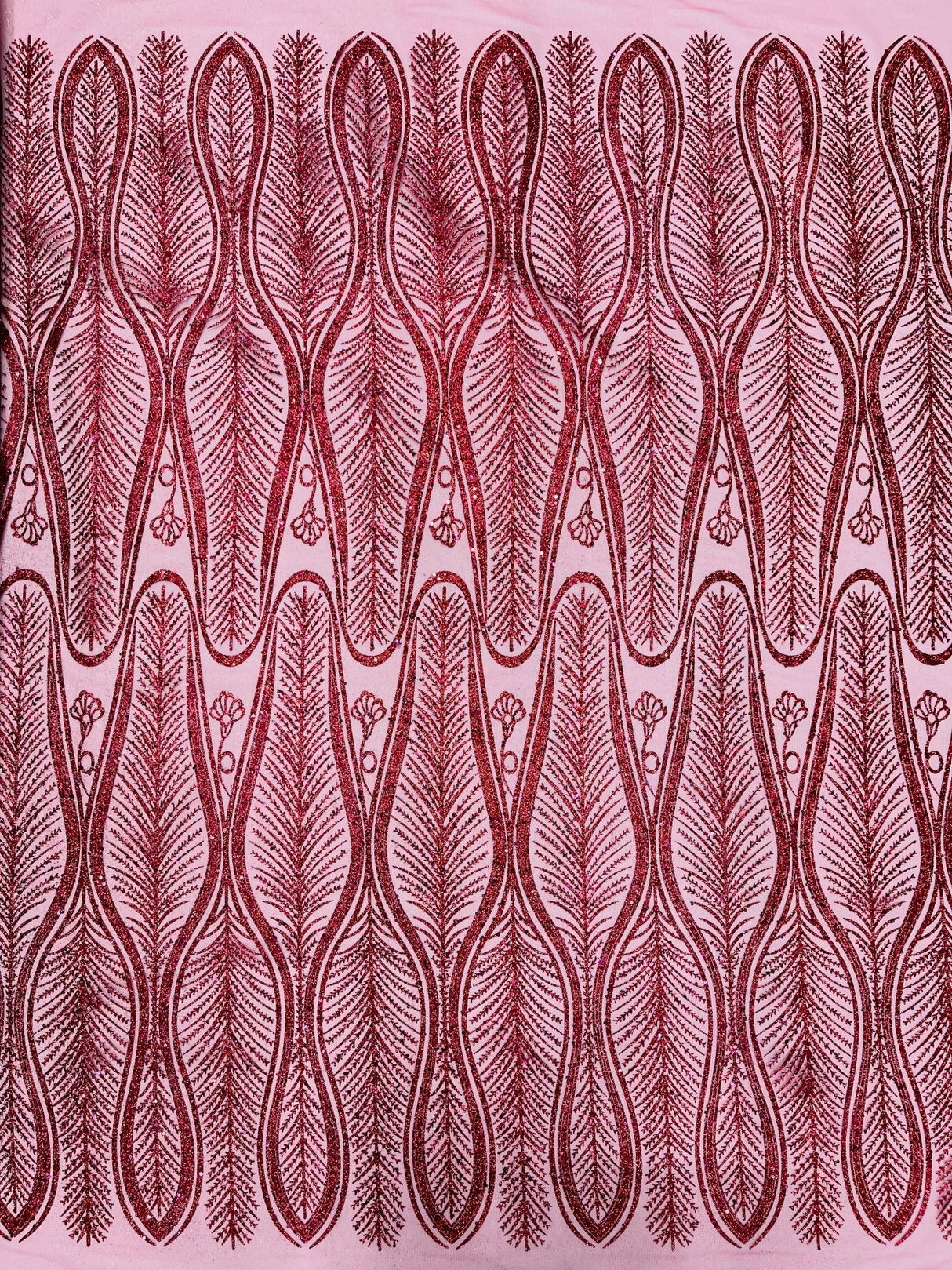 Glitter Feather Design Polyester Fabric - Glitter Feather Pattern, 52-54" Width (1 Yard)