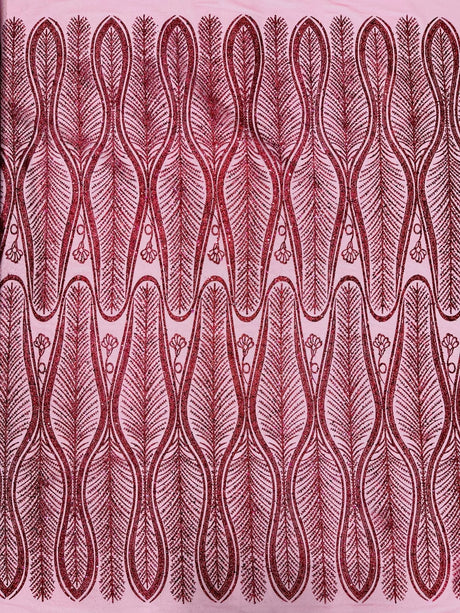 Glitter Feather Design Polyester Fabric - Glitter Feather Pattern, 52-54" Width (1 Yard)