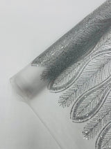 Glitter Feather Design Polyester Fabric - Glitter Feather Pattern, 52-54" Width (1 Yard)