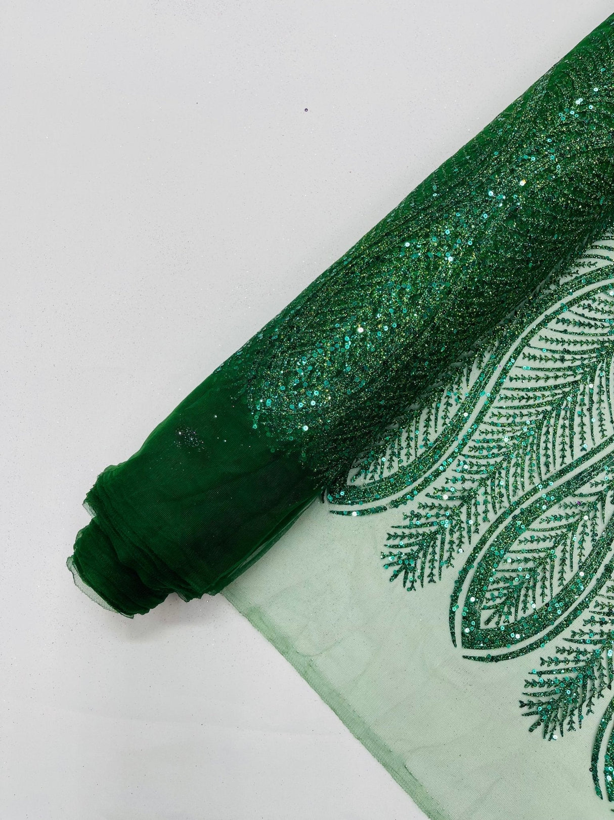 Glitter Feather Design Polyester Fabric - Glitter Feather Pattern, 52-54" Width (1 Yard)