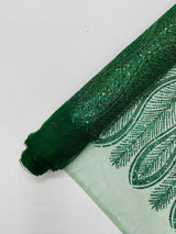 Glitter Feather Design Polyester Fabric - Glitter Feather Pattern, 52-54" Width (1 Yard)