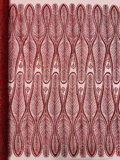 Glitter Feather Design Polyester Fabric - Glitter Feather Pattern, 52-54" Width (1 Yard)