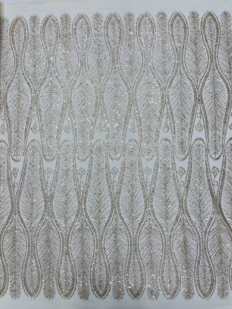 Glitter Feather Design Polyester Fabric - Glitter Feather Pattern, 52-54" Width (1 Yard)