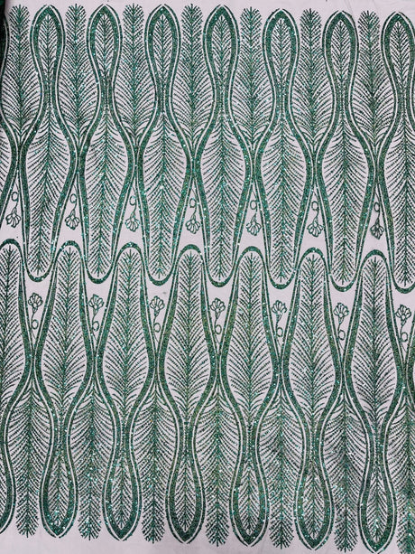 Glitter Feather Design Polyester Fabric - Glitter Feather Pattern, 52-54" Width (1 Yard)